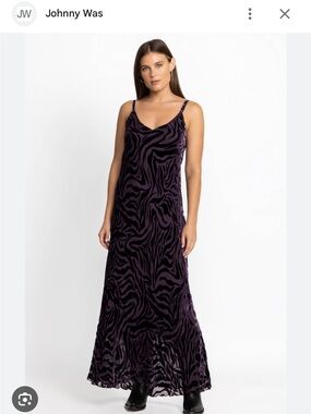 Johnny Was Purple and Black Velvet Zebra-Print Maxi Slip Dress